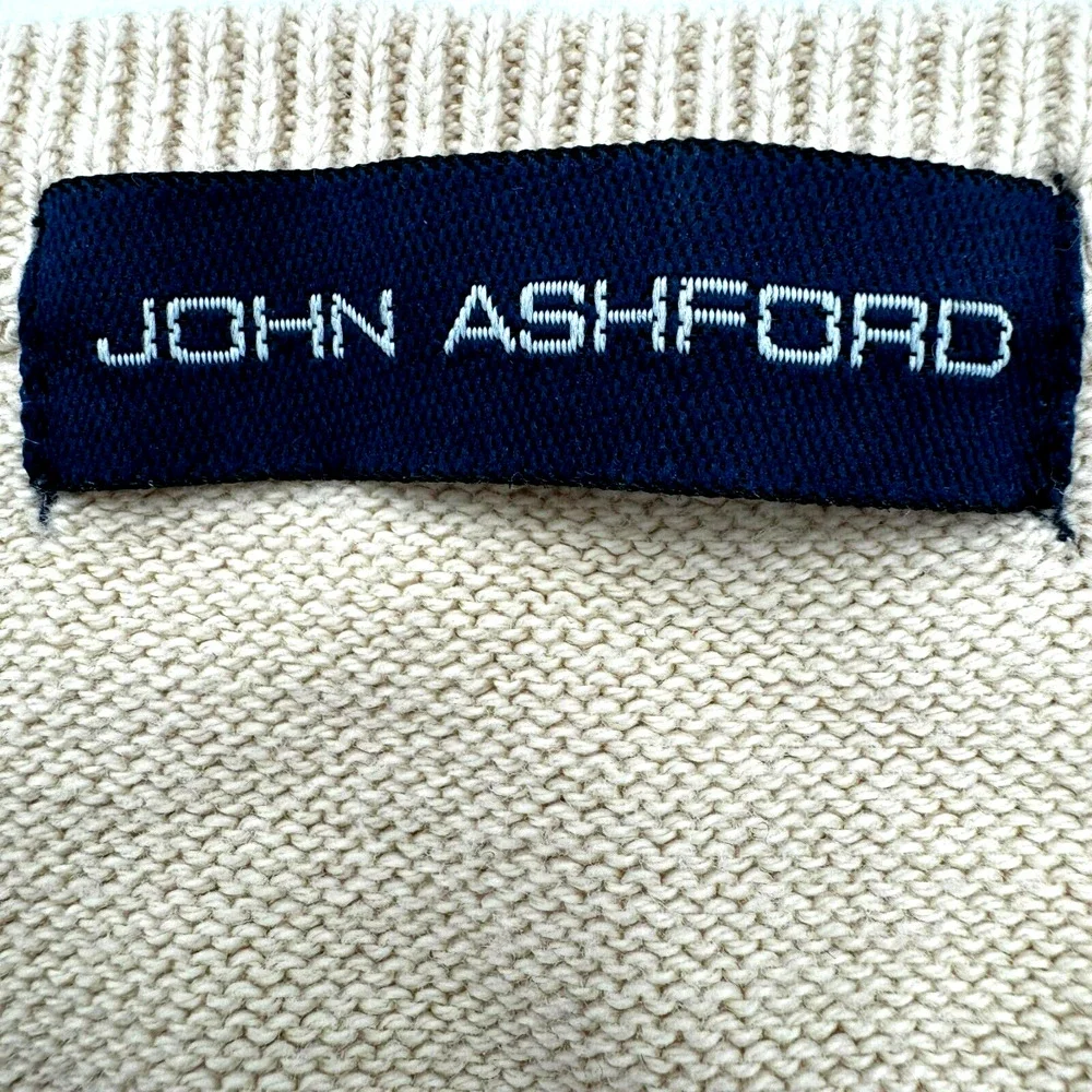 JOHN ASHFORD Men's Small Tan Navy Blue‎ Argyle Sweater Vest Pullover Preppy Golf